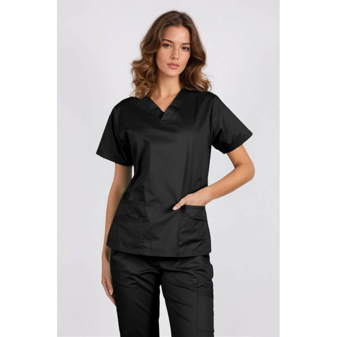 Scrub Top Ultra Flex Soft Touch Blossom Front Close-up Black