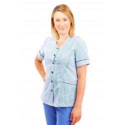 T03 Light Blue Pinstripe - Nurses Tunic Sweetheart Neckline T03