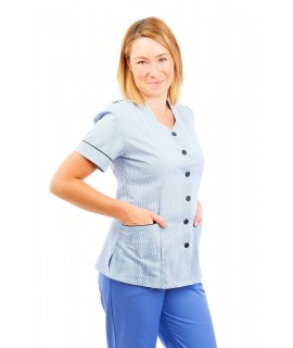 T03 Light Blue Pinstripe - Nurses Tunic Sweetheart Neckline T03
