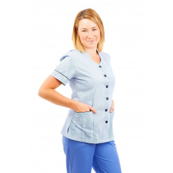 T03 Light Blue Pinstripe - Nurses Tunic Sweetheart Neckline T03