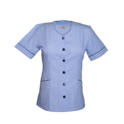 T03 Light Blue Pinstripe - Nurses Tunic Sweetheart Neckline T03