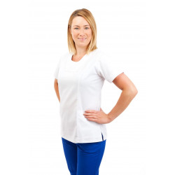 T04 White - Nurses Uniform Fitted Scrub Round Neck T04