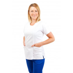 T04 White - Nurses Uniform Fitted Scrub Round Neck T04