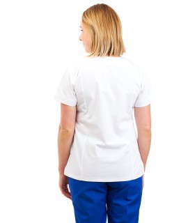 T04 White - Nurses Uniform Fitted Scrub Round Neck T04