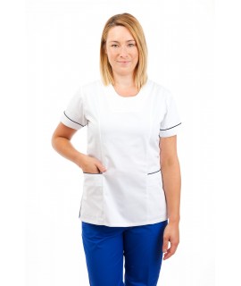 T04 White - Nurses Uniform Fitted Scrub Round Neck T04