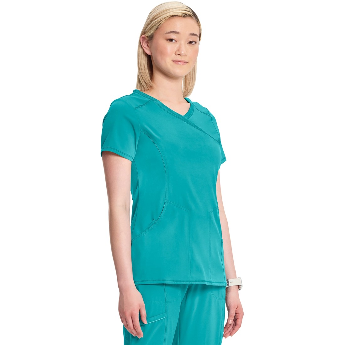4-Way Stretch Infinity 4-Pocket Knit Panel Mock Wrap ScrubTop - CHEROKEE CKE2625A