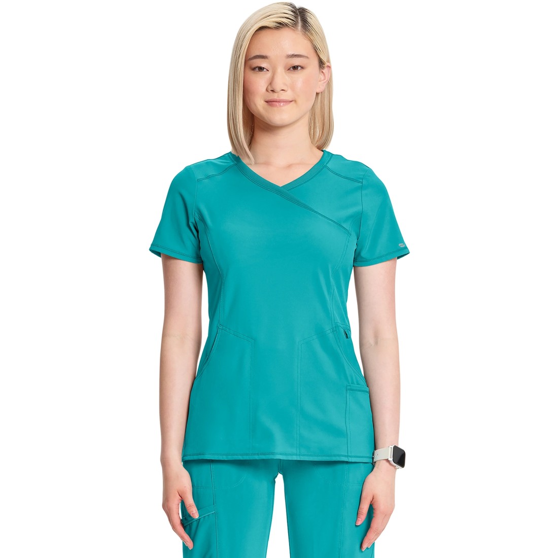 4-Way Stretch Infinity 4-Pocket Knit Panel Mock Wrap ScrubTop - CHEROKEE CKE2625A
