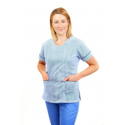 T04 Light Blue Pinstripe - Nurses Uniform Fitted Scrub Round Neck T04