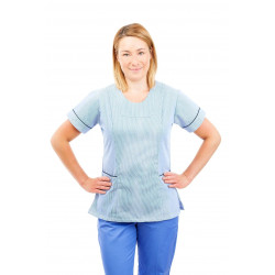 T04 Light Blue Pinstripe - Nurses Uniform Fitted Scrub Round Neck T04