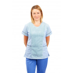 T04 Light Blue Pinstripe - Nurses Uniform Fitted Scrub Round Neck T04