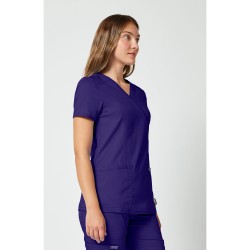 2-Way-Stretch Revolution Shaped 3-Pocket Mock Wrap Scrub Top- CHEROKEE WWE610 Grape