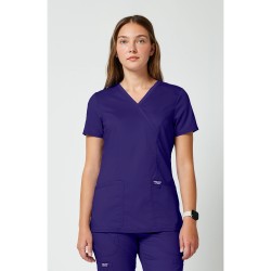 2-Way-Stretch Revolution Shaped 3-Pocket Mock Wrap Scrub Top- CHEROKEE WWE610 Grape