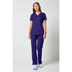 2-Way-Stretch Revolution Shaped 3-Pocket Mock Wrap Scrub Top- CHEROKEE WWE610 Grape