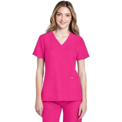 2-Way Stretch Ultra Tuck-In Curved V-Neck Classic Fit Scrub Top - CHEROKEE CKE953A ELECTRIC PINK