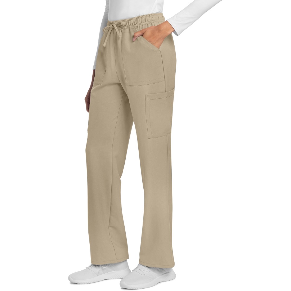 2-Way Stretch Ultra Drawstring Cargo Straight Leg Pants - CHEROKEE CKE272A KHAKI 2-Way Stretch Ultra Drawstring Cargo Straight Leg Pants - CHEROKEE CKE272A KHAKI