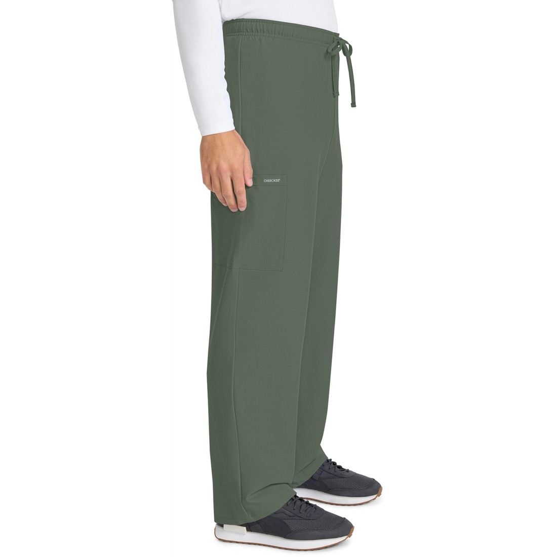 2-Way Stretch Ultra Unisex 3-Pocket Drawstring Straight Leg Scrub Pants - CHEROKEE CKE280A OLIVE
