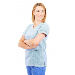 T05 Light Blue Pinstripe - Nursing Uniforms Fitted Scrub V Neck T05