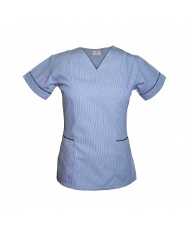 T05 Light Blue Pinstripe - Nursing Uniforms Fitted Scrub V Neck T05