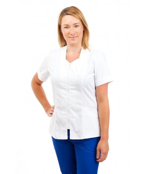 White - Nursing Ladies Tunic Sweetheart Neckline with Zip T06 T06