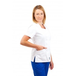 White - Nursing Ladies Tunic Sweetheart Neckline with Zip T06 T06