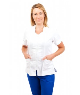 White - Nursing Ladies Tunic Sweetheart Neckline with Zip T06 T06