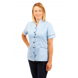 T09 Sky Blue - Nurses Top Mandarin Collar cut away front T09