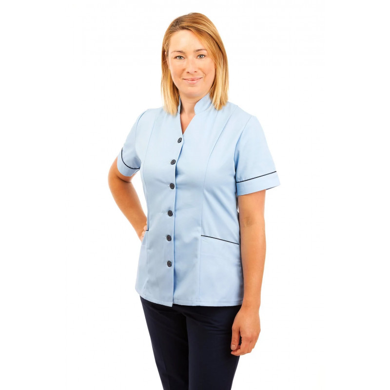 T09 Sky Blue - Nurses Top Mandarin Collar cut away front T09