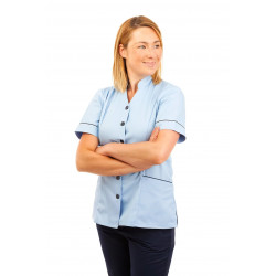 T09 Sky Blue - Nurses Top Mandarin Collar cut away front T09