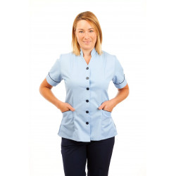 T09 Sky Blue - Nurses Top Mandarin Collar cut away front T09