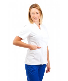 White - Nurses Uniforms Ladies Side Closing Tunic V Neck T12 T12