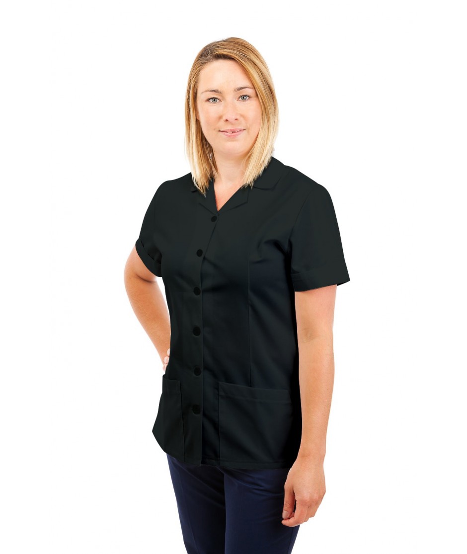 T01 Nurses Uniform Tunic Revere Collar Black T01-BLA