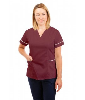T05 Nursing Uniforms Fitted Scrub V Neck Wine T05-WIN