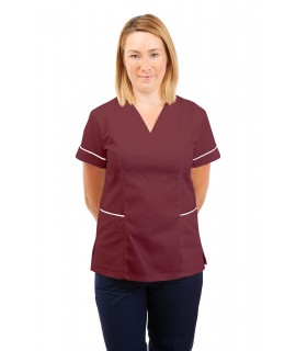 T05 Nursing Uniforms Fitted Scrub V Neck Wine T05-WIN