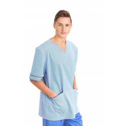 T21 : Nursing Uniforms Top V Neck Male Light Blue Pinstripe T21