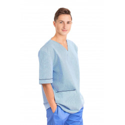 T21 : Nursing Uniforms Top V Neck Male Light Blue Pinstripe T21