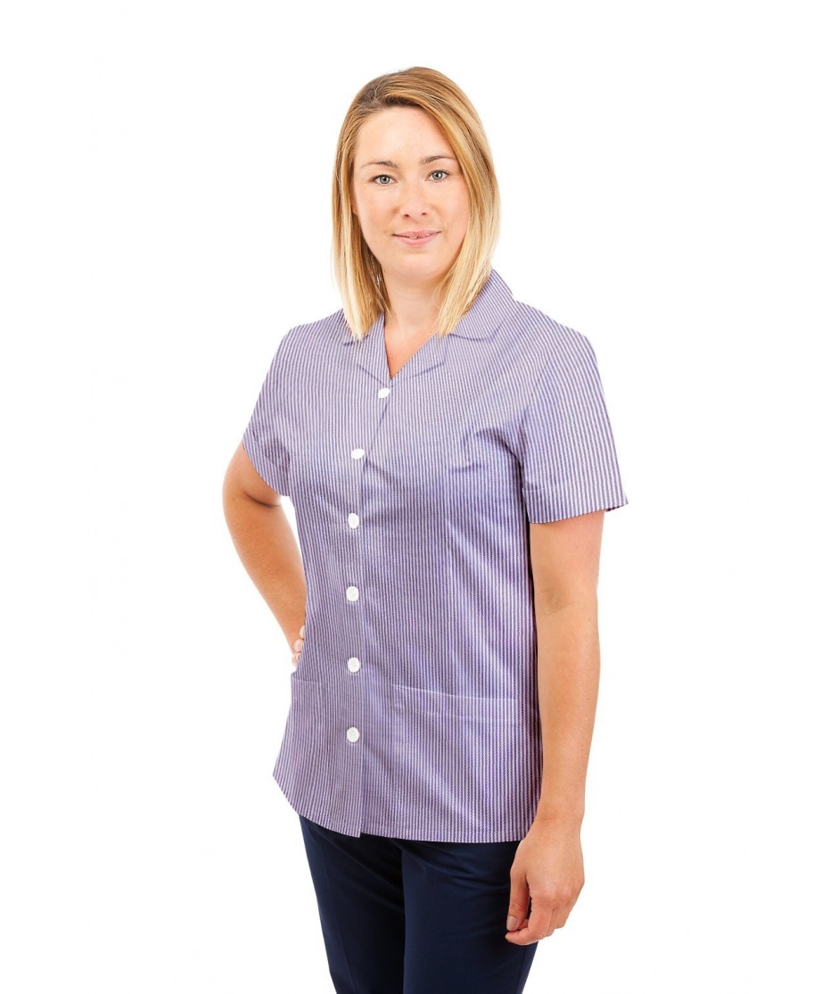 T01 Lilac and White Pinstripe - Nurses Uniform Tunic Revere Collar T01