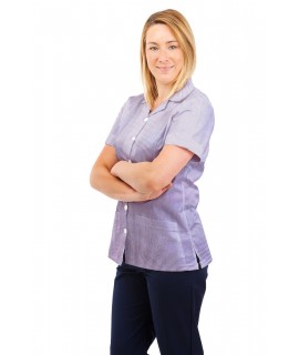 T01 Lilac and White Pinstripe - Nurses Uniform Tunic Revere Collar T01