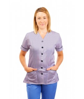 T02 Lilac and White Pinstripe - Nurses Uniform V Neck T02