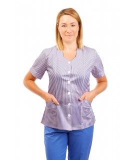 T03 Lilac and White Pinstripe - Nurses Tunic Sweetheart Neckline T03
