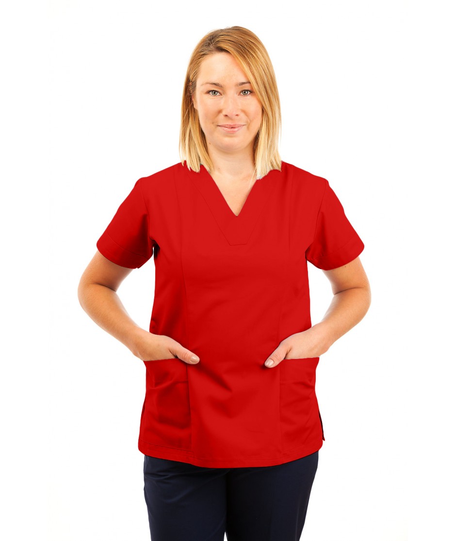 T05 Nursing Uniforms Fitted Scrub V Neck Red T05-RED