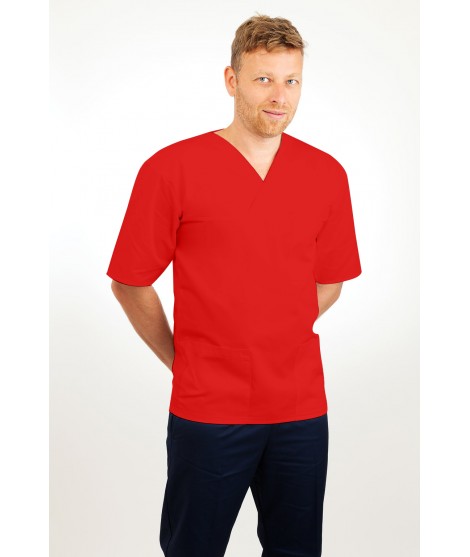 T21 Nursing Uniforms Top V Neck Male Red T21-RED