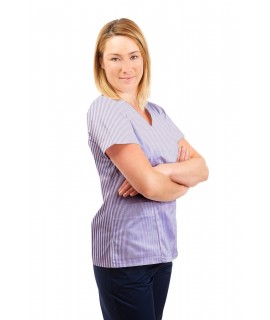 T05 Lilac and White Pinstripe - Nursing Uniforms Fitted Scrub V Neck T05