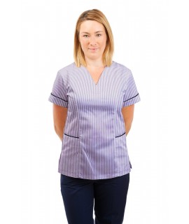 T05 Lilac and White Pinstripe - Nursing Uniforms Fitted Scrub V Neck T05