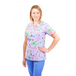 T05 Nursing Uniforms Fitted Scrub V Neck Fun Bug Lilac T05-FBL