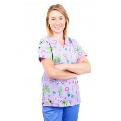 T03 Nurses Tunic Sweetheart Neckline Fun Bug Lilac T03-FBL