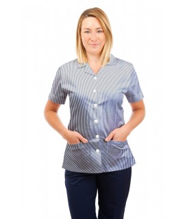 T01 Navy and White Pinstripe - Nurses Uniform Tunic Revere Collar T01