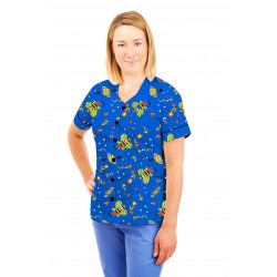 T03 Nurses Tunic Sweetheart Neckline Fun Bug Blue T03-FBB