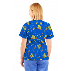 T03 Nurses Tunic Sweetheart Neckline Fun Bug Blue T03-FBB