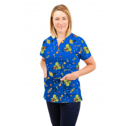 T05 Nursing Uniforms Fitted Scrub V Neck Fun Bug Blue T05-FBB