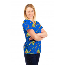 T05 Nursing Uniforms Fitted Scrub V Neck Fun Bug Blue T05-FBB